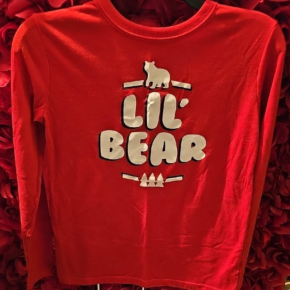 Lil' Bear Red Kids Long Sleeve Pajama Shirt Size 12